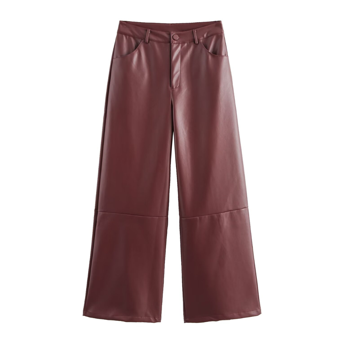 Pantalones de cuero burdeos