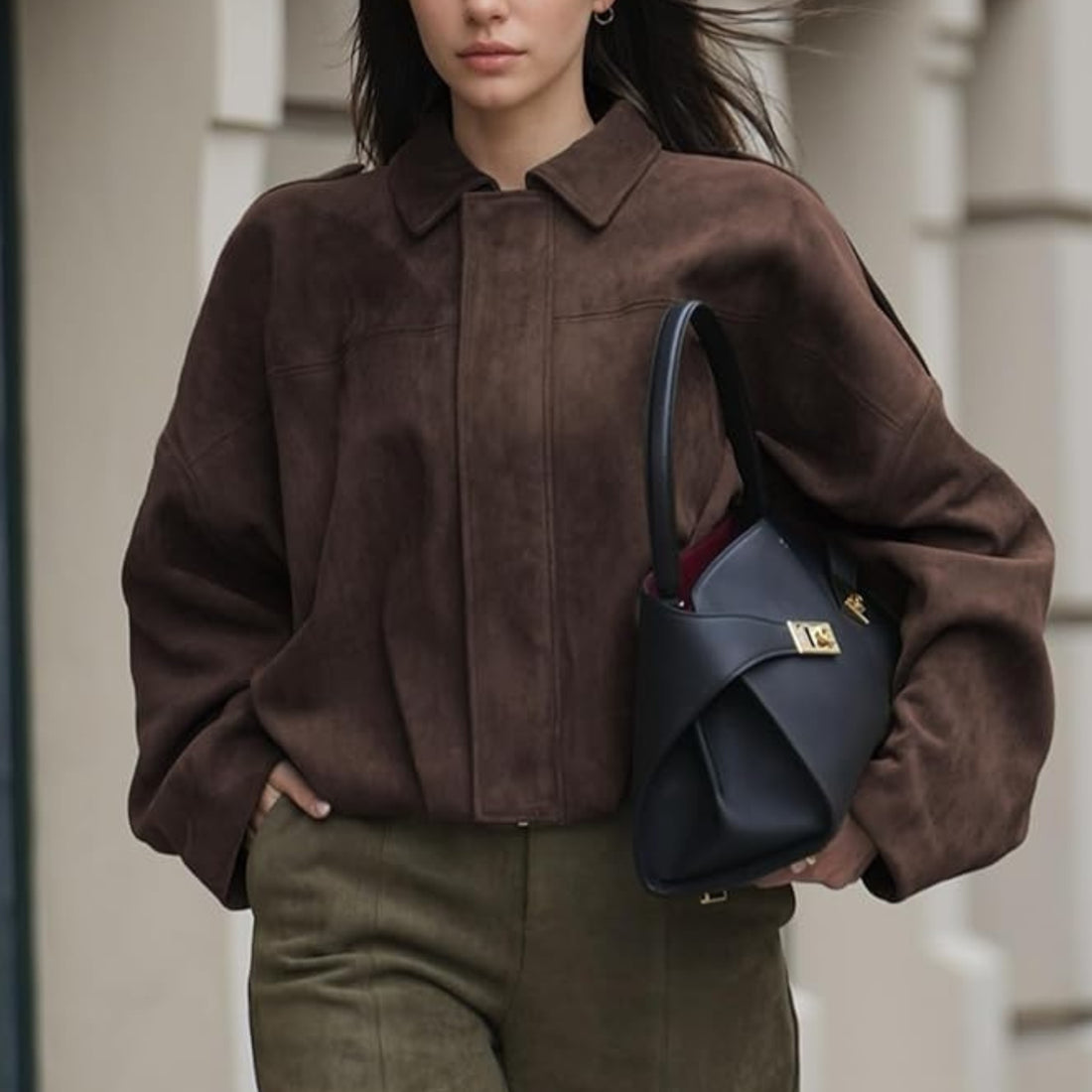 Olive Nomad Jacket - Wildleder Look