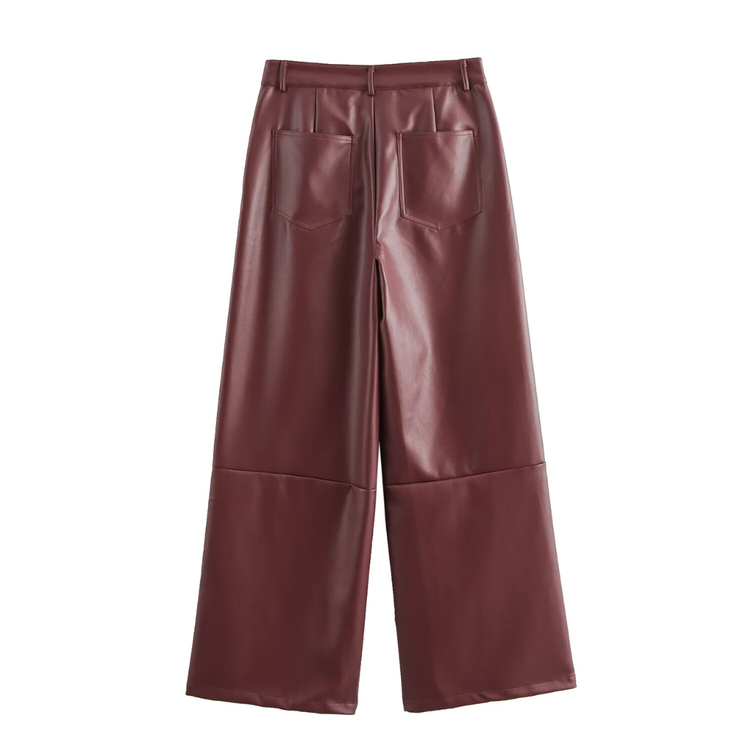 Pantalones de cuero burdeos