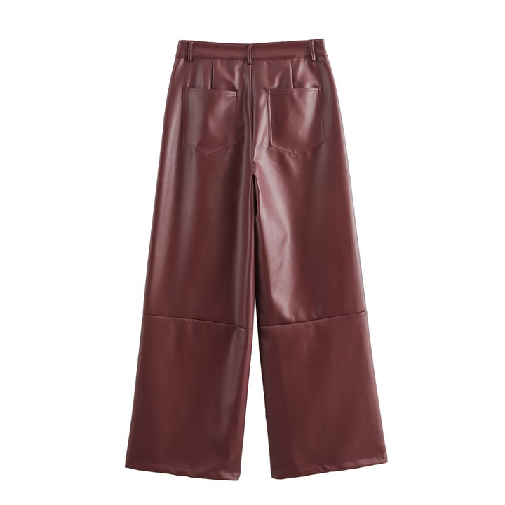 Pantalones de cuero burdeos