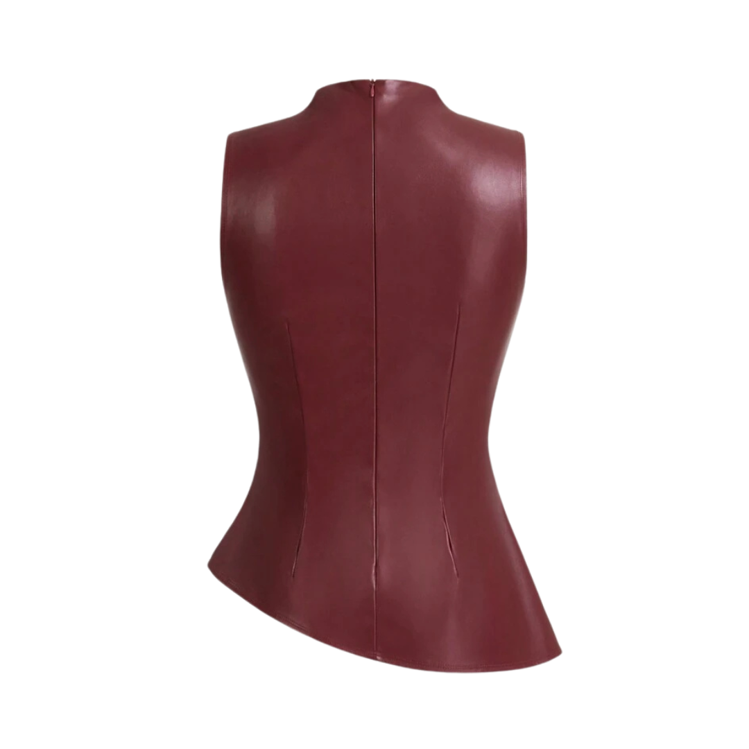 Top de cuero burdeos
