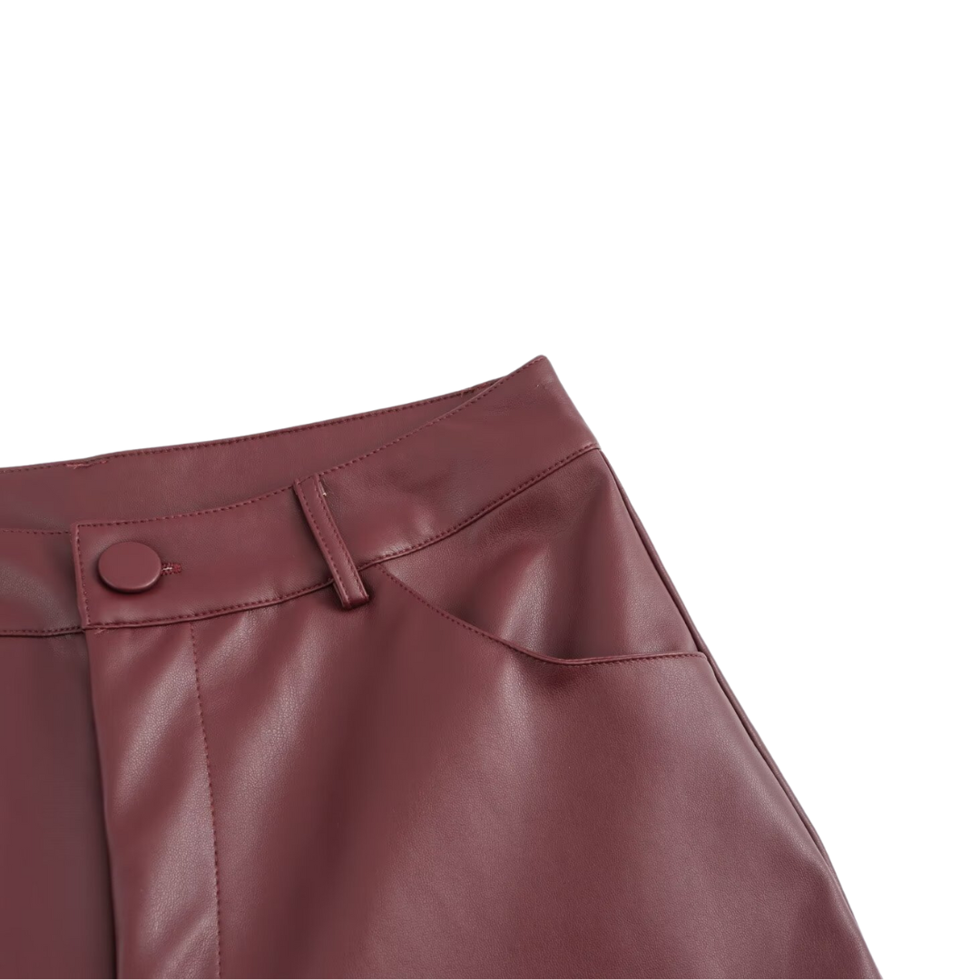 Pantalones de cuero burdeos