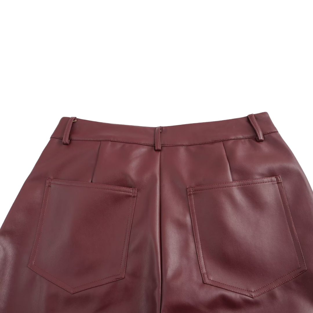 Pantalones de cuero burdeos