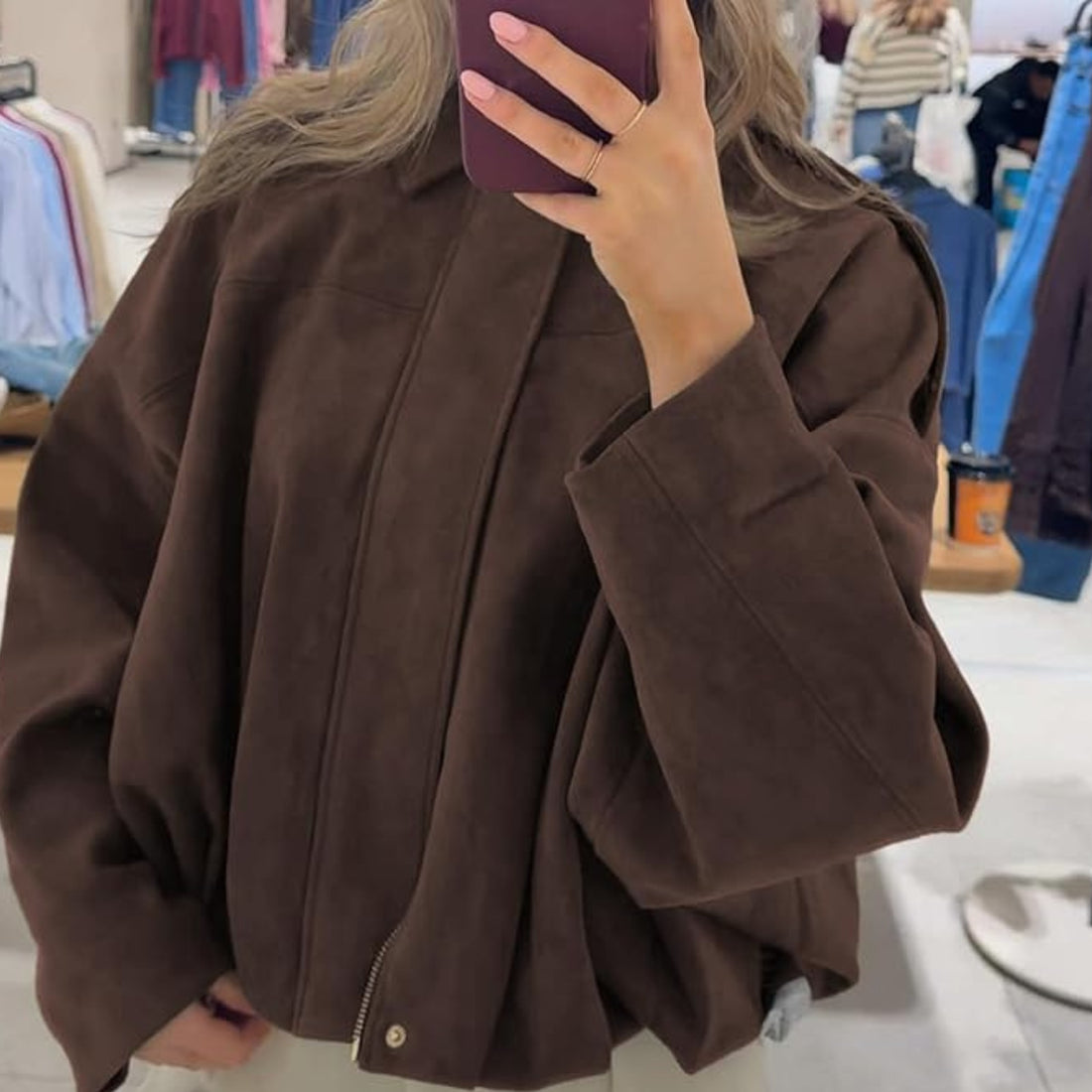 Olive Nomad Jacket - Wildleder Look