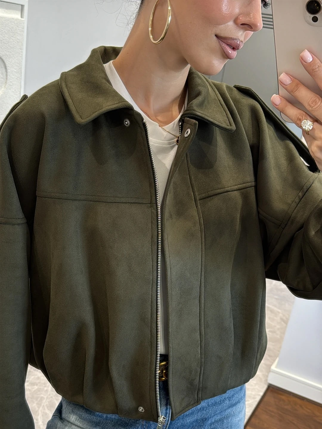 Olive Nomad Jacket - suede look