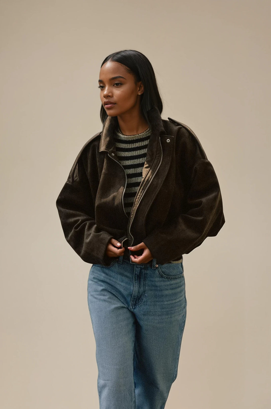 Chocolate Nomad Jacket - Wildleder Look