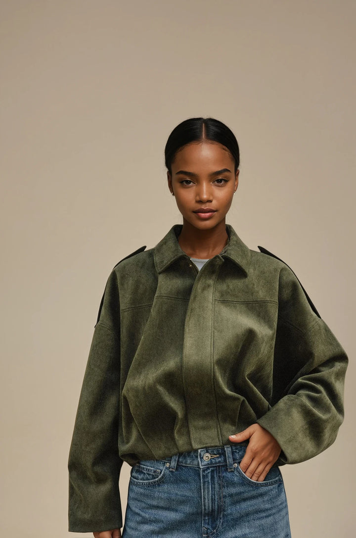 Olive Nomad Jacket - Wildleder Look